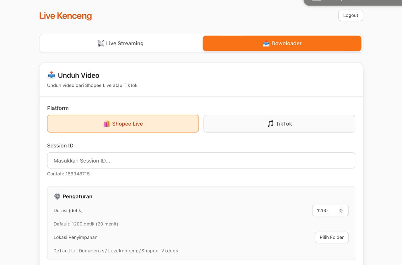 Livekenceng Downloader Interface