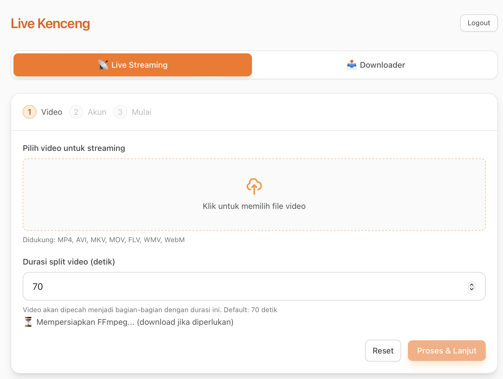 Livekenceng Live Streaming Interface